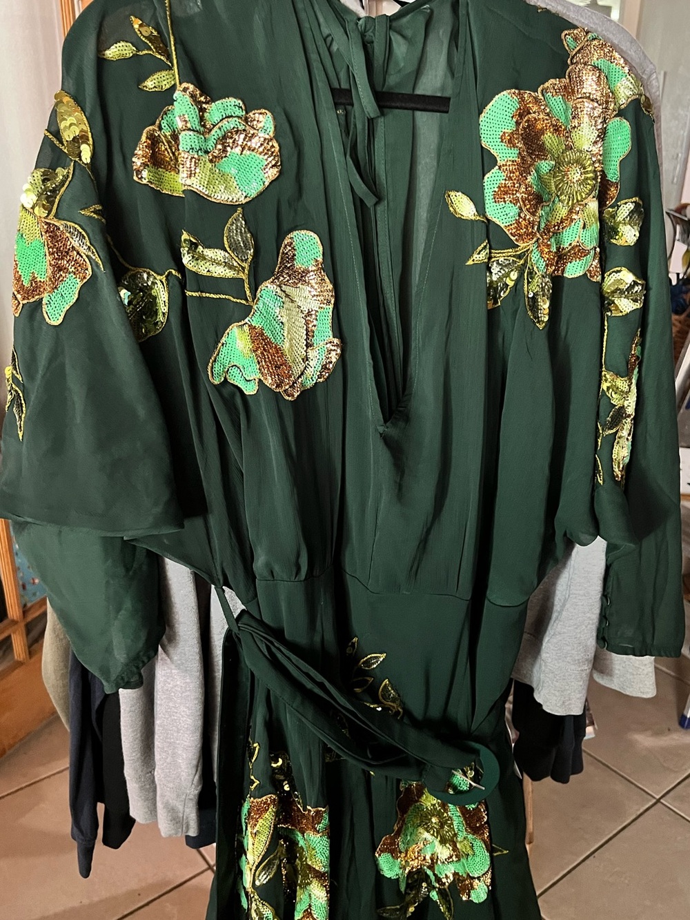 ASOS Dark Green Floral Embellishment mini dress NWT SIZE 18 - Picture 3 of 4